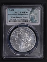 2021 $1 Morgan Dollar PCGS MS70 FDOI 100th Anniv