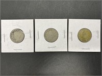 Antique V Nickel Coins 1911, 1912, 1906