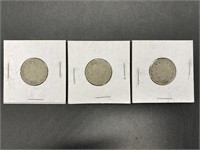 Antique V Nickel Coins 1907, 1908, 1910