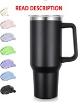 40oz Black Steel Tumbler w/ Handle  Straw