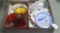 SILVER SERVE PIECES/PLATES/RED GLASS/AMBER GLASS