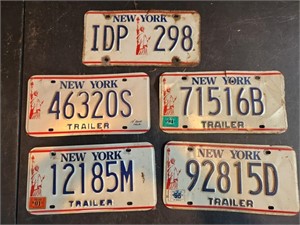 NY License plates - 4 trailer, 1 car