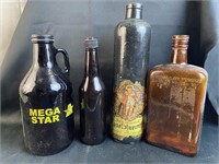 4 Vintage Brown Bottles
