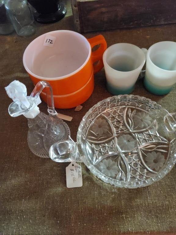 Vtg. Fire King Coffee Mugs, Cruet,  and More