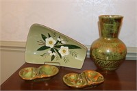 Stangl Pottery Lot - Floral Decorated Dish, Vase