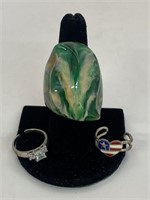 (3) Costume Jewelry rings, one is acrylic the