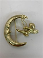 Danecraft Angel Swinging on Crescent Moon Brooch