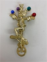 Danecraft Juggling Clown on Unicycle gold tone