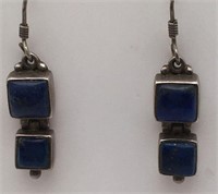 Sterling Silver Earrings W Blue Stones