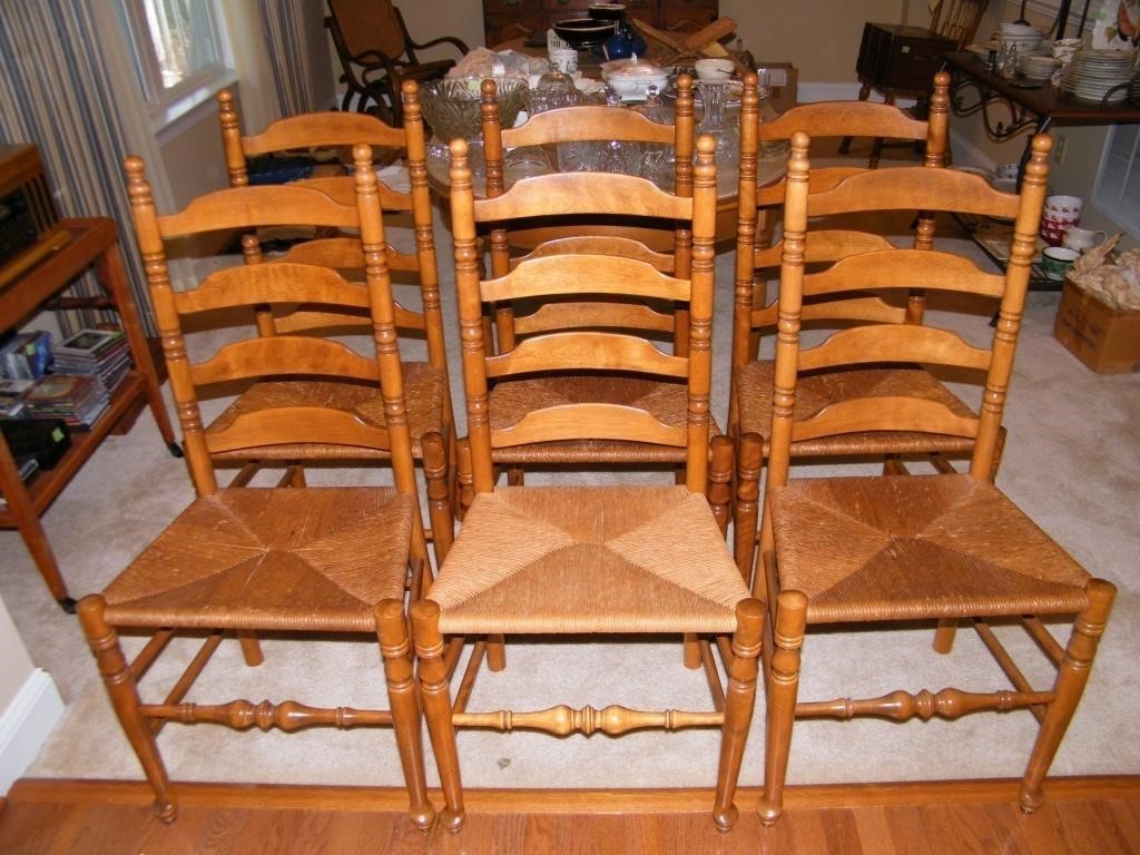 SET OF 6 MAPLE LADDER BACK CHAIR W/ WOVEN SEATS