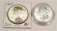1884, 1925 Silver Dollars AU-Unc.