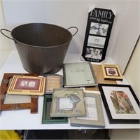 Home decor lot with large metal tub