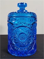 Imperial Glass Hobstar Cut Glass Blue Biscuit Jar