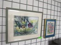 2 Colorful Framed Art Pieces: One Watercolor Lands
