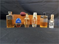Box Lot of Vintage Perfume Bottles + Wooden Box