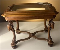 Carved Butler's Tray Table With Beveled Glass