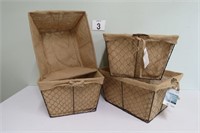 4 New Burlap - Wire Mesh Storage Baskets