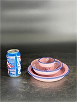 PINK BLUE CHILDS 3PC GRANITEWARE  PLATE BOWL CUP