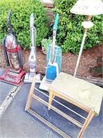 3 VINTAGE VACUUM CLEANERS FABRIC BENCH LIGHT RACK