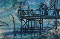 Rod Cofran "Dock on Waterfront" Watercolor