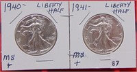 1940, 1941 Walking Liberty Half Dollars, Nice!