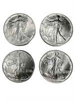 (4) 1988 American Eagle 1 oz. Silver dollars, UNC