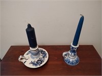 2 Delft Candle Holders
