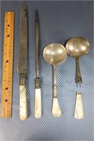 Fancy Mother of Pearl Serving Spoons& Carving Set