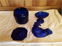 Blue Glass Chicken and Jar