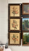 (3) Vintage J.L. Prevost framed rose pictures