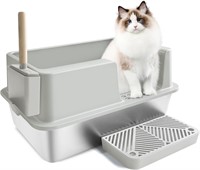 Stainless Steel Litter Box, High Side, Grey