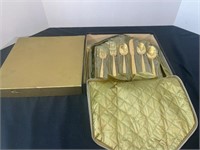 Scroll, gold tone flatware set eight complete.