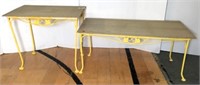 Metal Yellow Base Patio Tables with Wood Tops