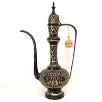Middle Eastern Brass,Black Enamel Teapot 25"