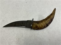 Custom 9" Damascus Steel Knife Ram Horn Handle