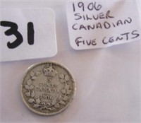 1906 Canadian Silver Five Cents Coin