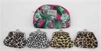 4 Pc New Animal Print Change Purse + Makeup Bag