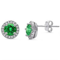 Round 2.11ct Emerald & White Topaz Halo Earrings