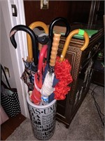 COOL UMBRELLA STAND W A LOT OF CANES & UMBRELLAS