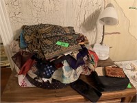 LOT OF MISC SCARVES / LAMP ETC