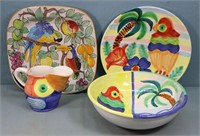 4pc. Parrot Decorated Ceramics