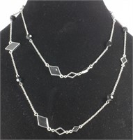 SILVER TONE CHAIN WITH BLACK INLAY 35" LENGTH