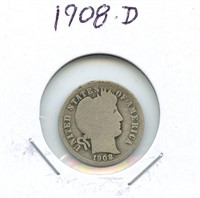 1908-D Barber Silver Dime