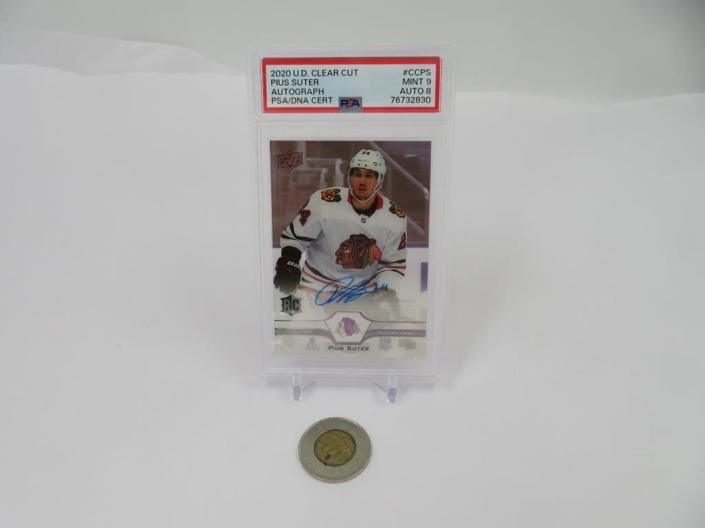 Pius Suter 2020 UD Clear Cut, carte hockey gradée