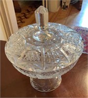 Vintage Hand Cut Glass Cover Bowl on Pedestal