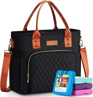 Insulated Lunch Bag for Women, Black & Orange