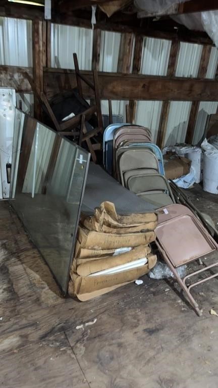 Lot of assorted chairs, doors and mirror