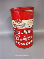 Large Awesome Red & White 9"H. Baking Powder Tin