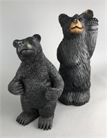 2 Bear Figures, 1 Carved Wood, 1 Resin