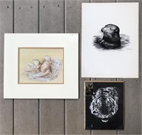 Animal Prints Otters & Tiger Artist Signed